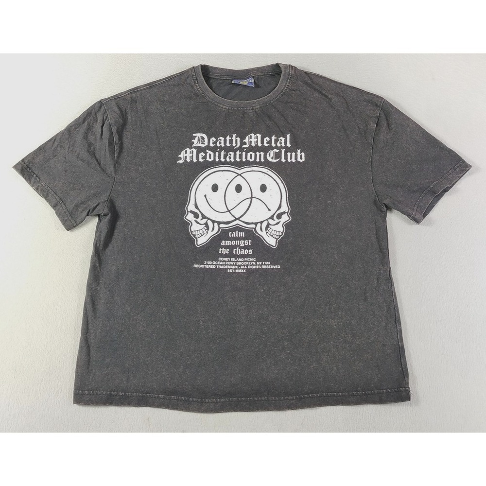 Coney Island Picnic Shirt Mens Medium Black Death‎ Metal Skull Meditation Tee